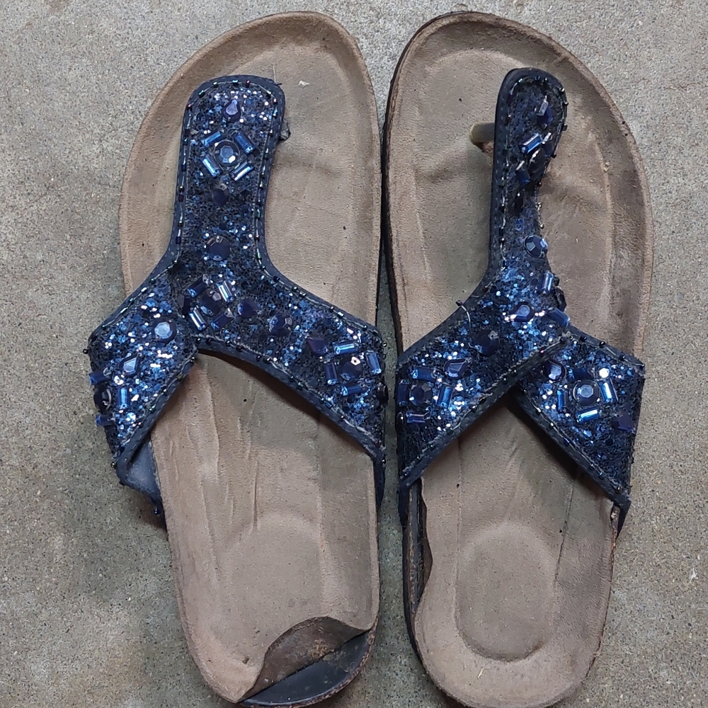 Gorgeous jeweled thong sandal, Size: 9M, color: Navy Blue - Picture 3 of 7